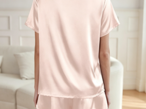 Short-Sleeve Satin Two-Piece Button-Up Loungewear Set