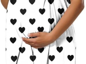 Women's heart-print maternity nursing dress, short-sleeved nursing robe, maternity wear