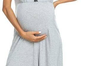 Women's three-in-one maternity/labor/pregnancy/nursing robe, short-sleeved pleated nursing nightgown