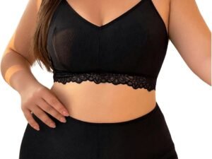 Women Plus Size Contrast Lace Sexy Lingerie Set V Neck Wireless Bra and High Waist Panty 2 Piece Set