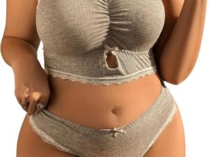 Women Plus Size Bow Lace Bralette Lingerie Set bra and panty sets